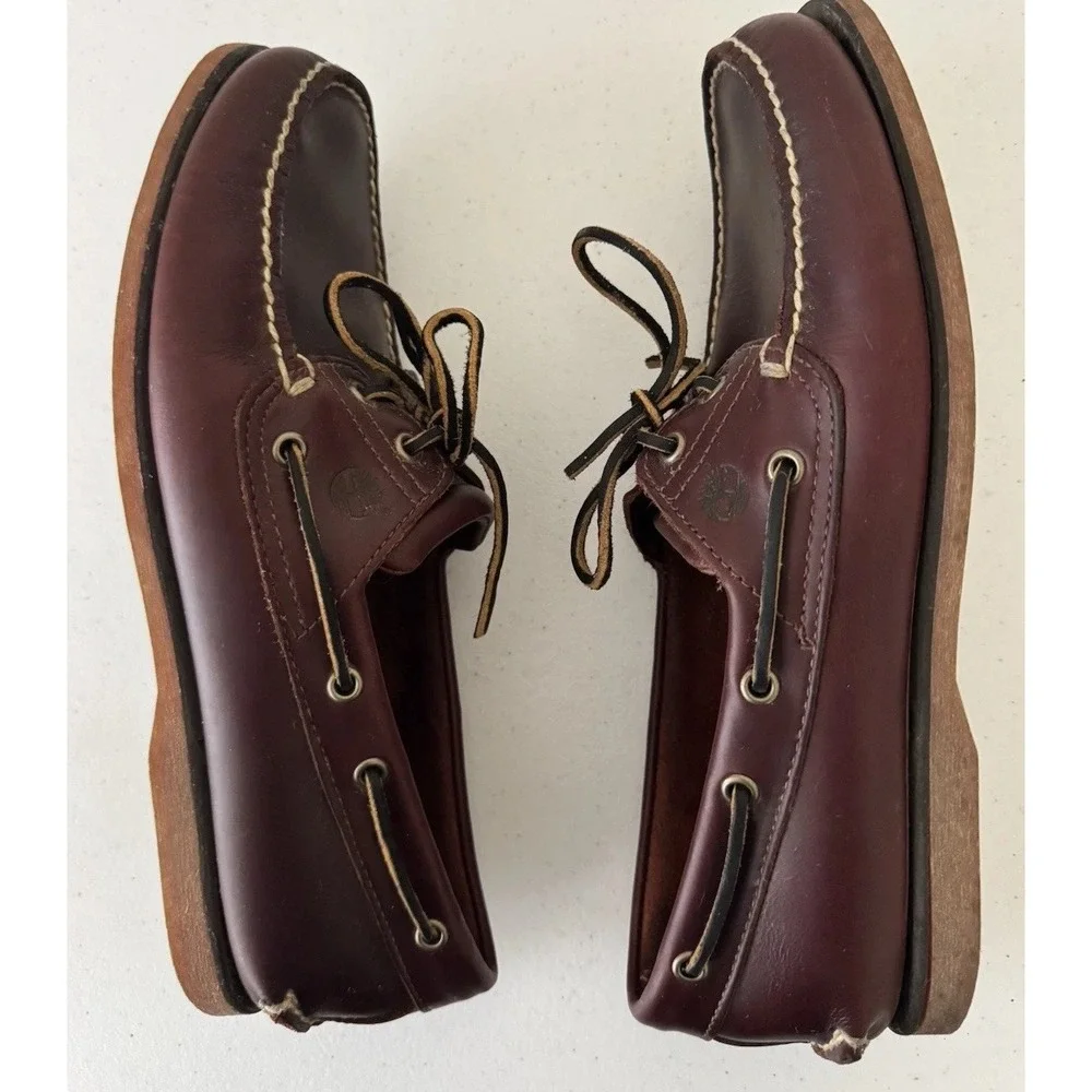 Timberland Men's 11.5 M Classic 2-Eye Boat Shoes Brown Handsewn Leather Nautical
